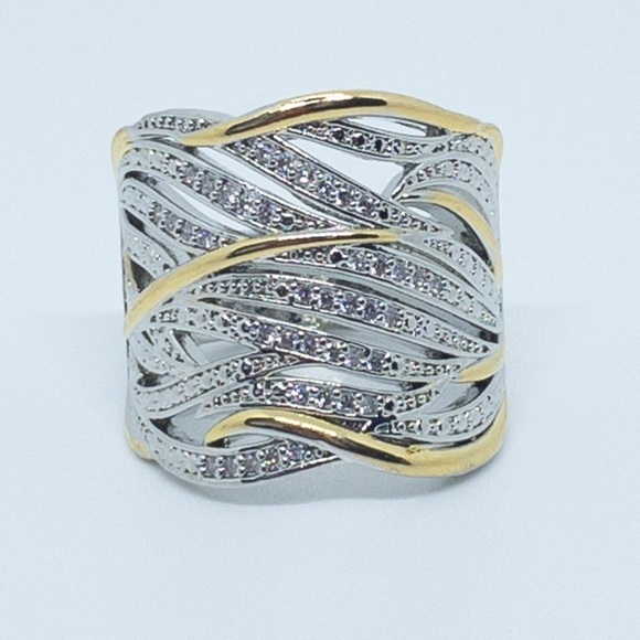 Silver Wide Band White Sapphire Gold Ring - Picture 11 of 16